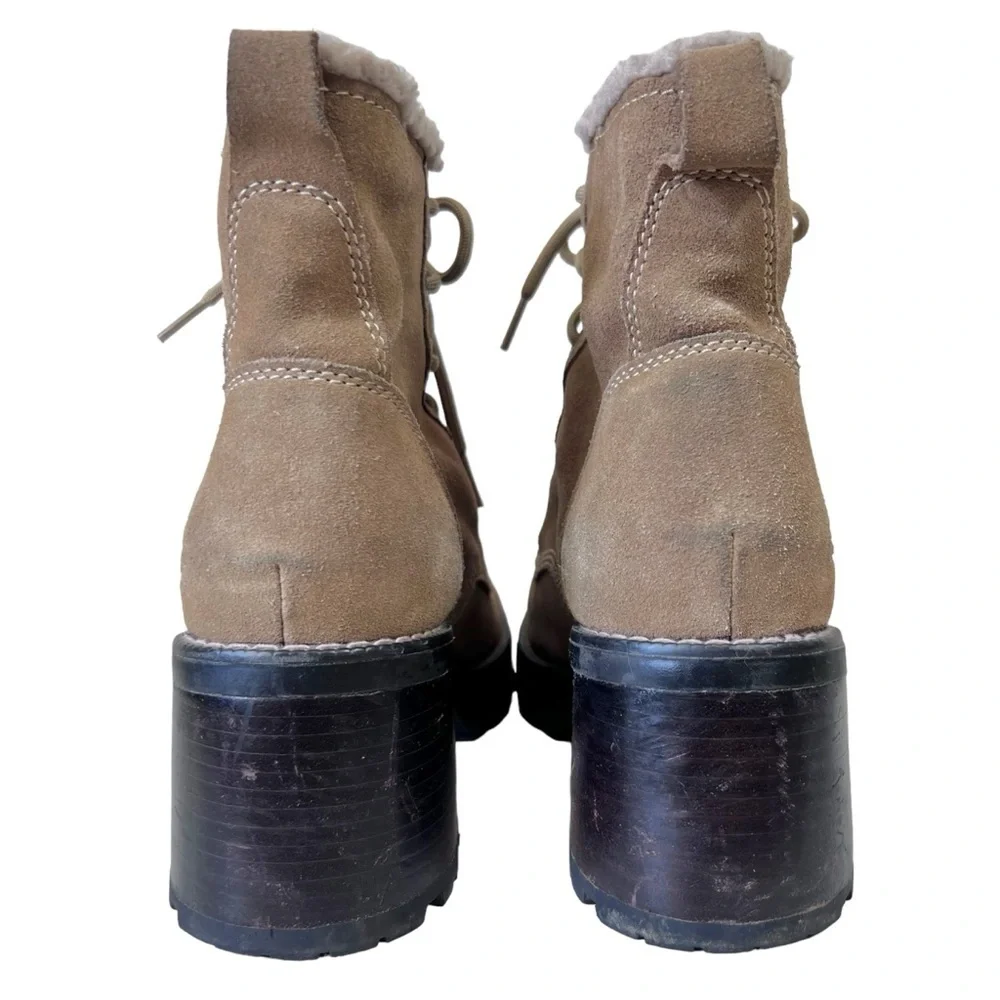 Y2K Skechers Mesa Stone Sherpa Chunky Round Toe Block Heel Ankle Boots